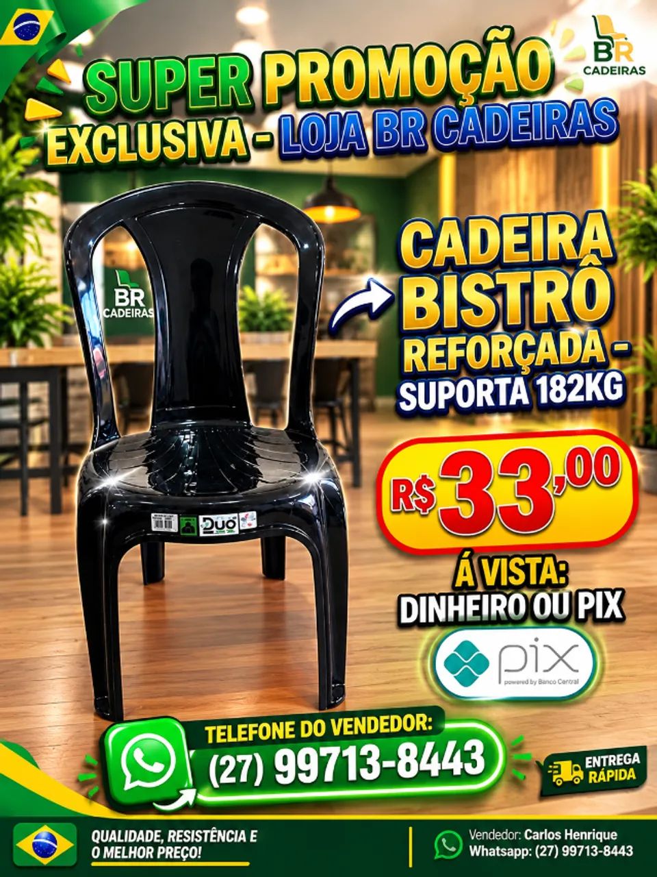 Cadeira plastico 182kg - Direto da Fabrica 