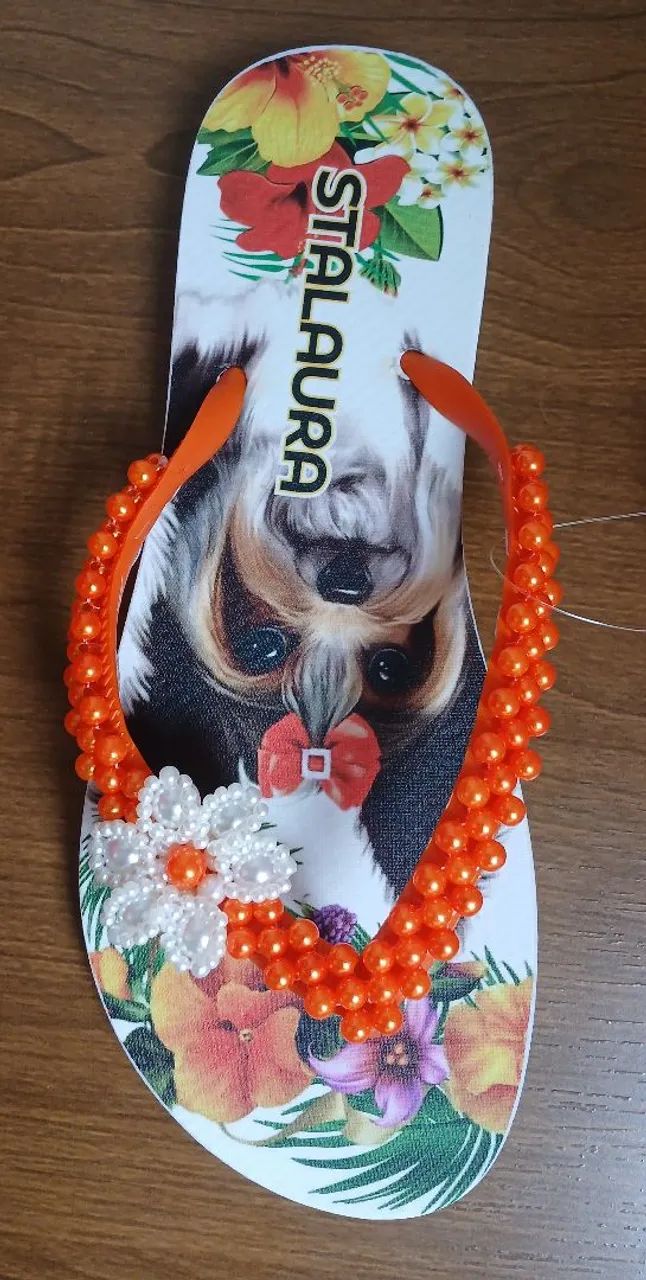 Chinelo Feminino Bordado Decorado com Pérolas  - Foto 4