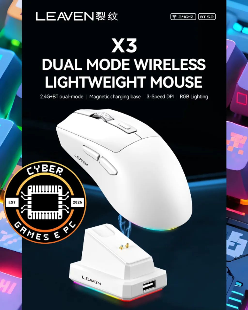 Mouse gamer sem fio LEAVEN X3 - Foto 3