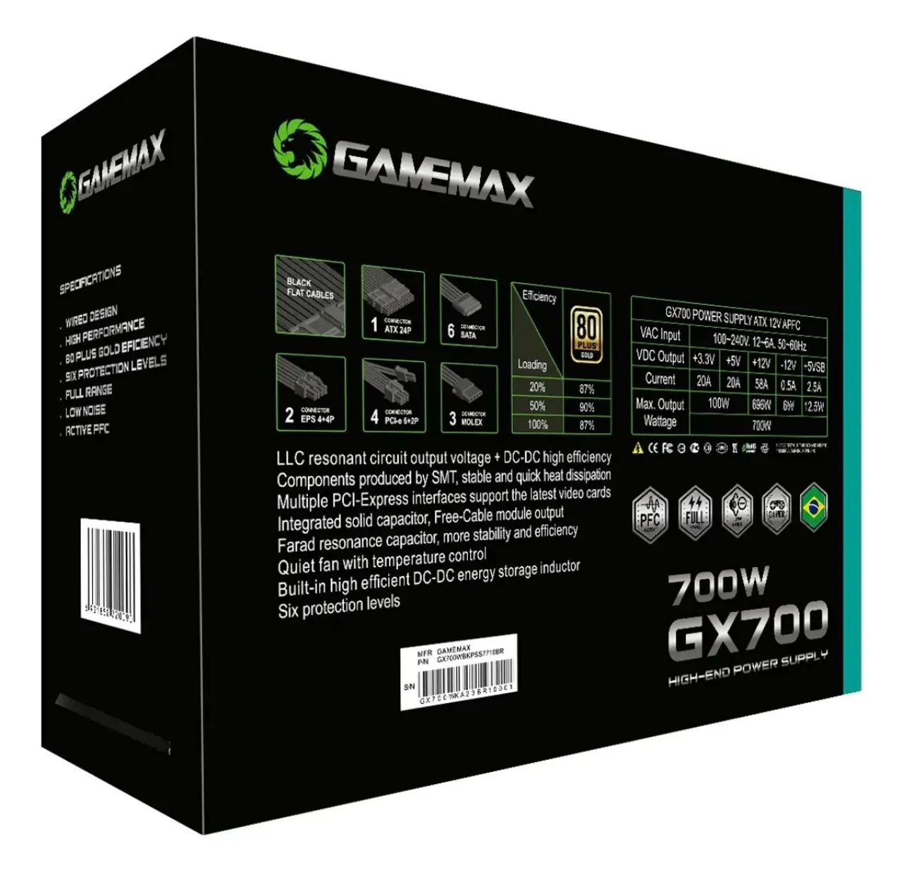Fonte Gamemax Preta  Gx700 700w Plus Gold  - Foto 2