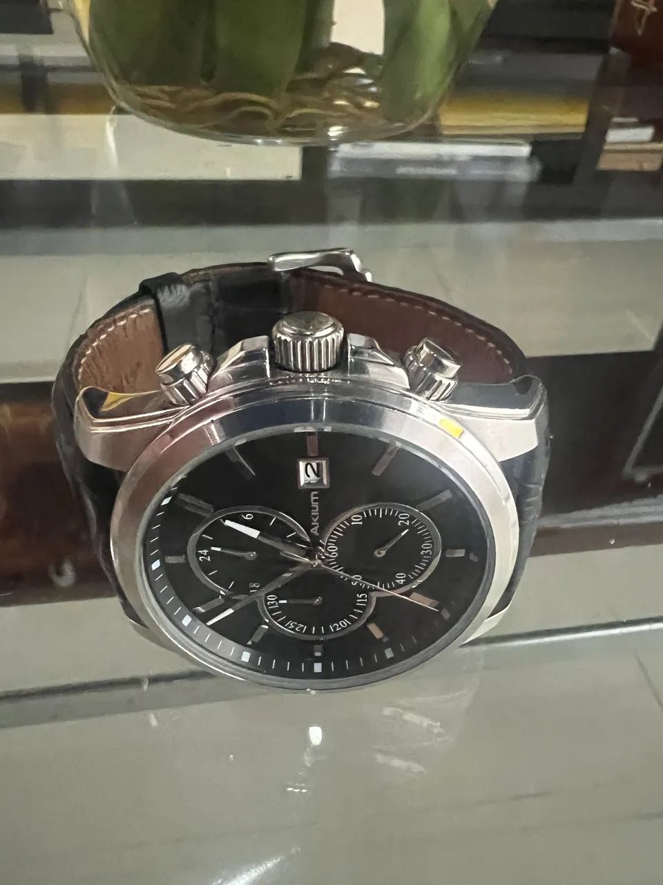 Relógio Masculino Akum Pulseira de Couro Preta - Foto 3