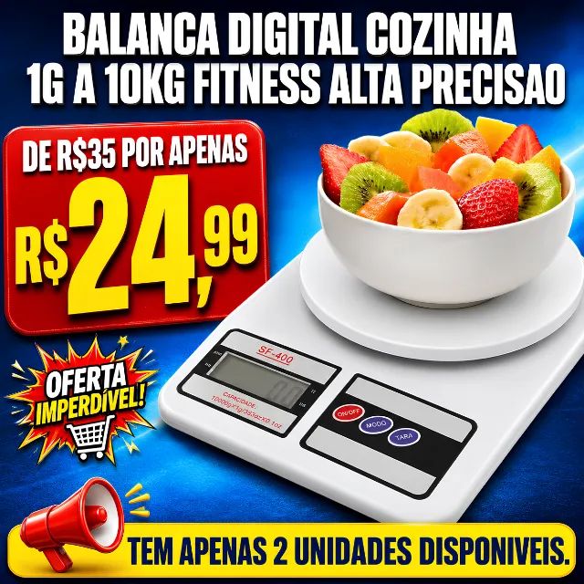 Balança Digital de Cozinha 1g a 10kg Alta Precisão Fitness