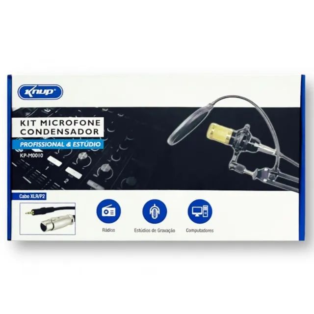 microfone condensador knup, com braço articulado e shock mount  kp-m0010 - Foto 2