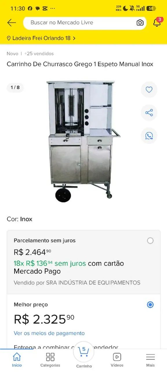 Carrinho de Churrasco Grego Inox - Usado - Foto 2