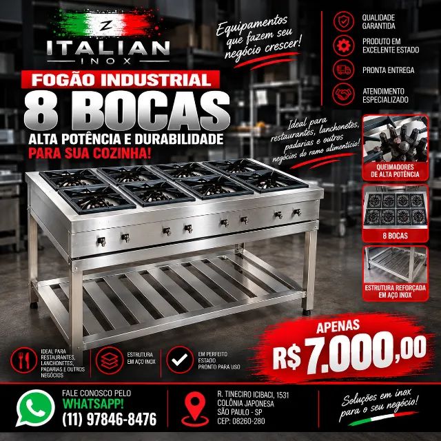 Fogão Industrial 8 Bocas Impecável