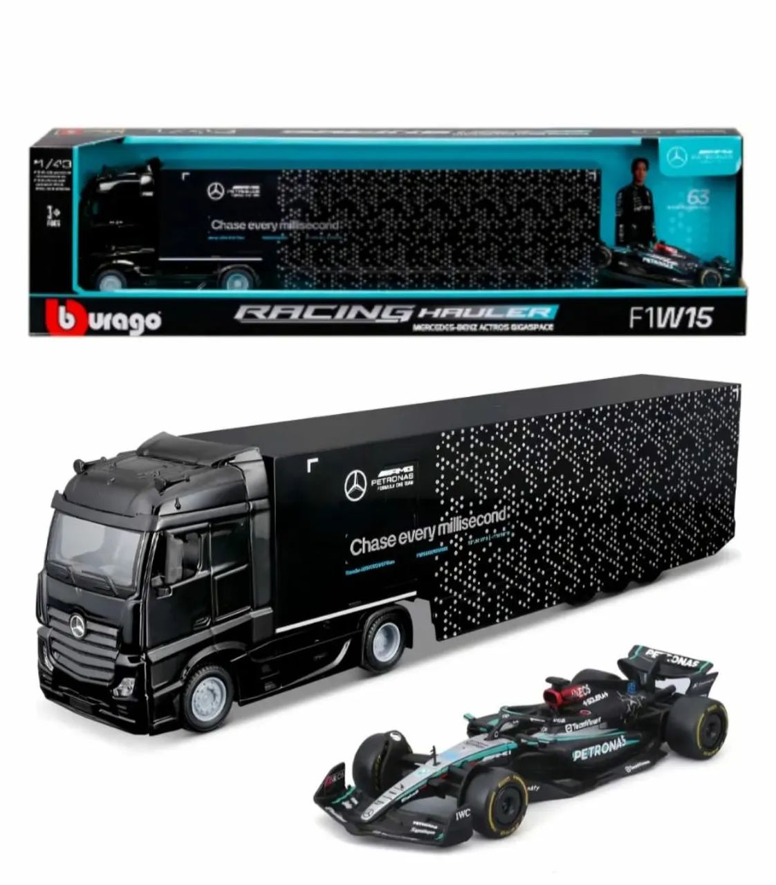 Caminhão F1 Mercedes 2024 + Carro AMG W15 #63 Russell 1:43