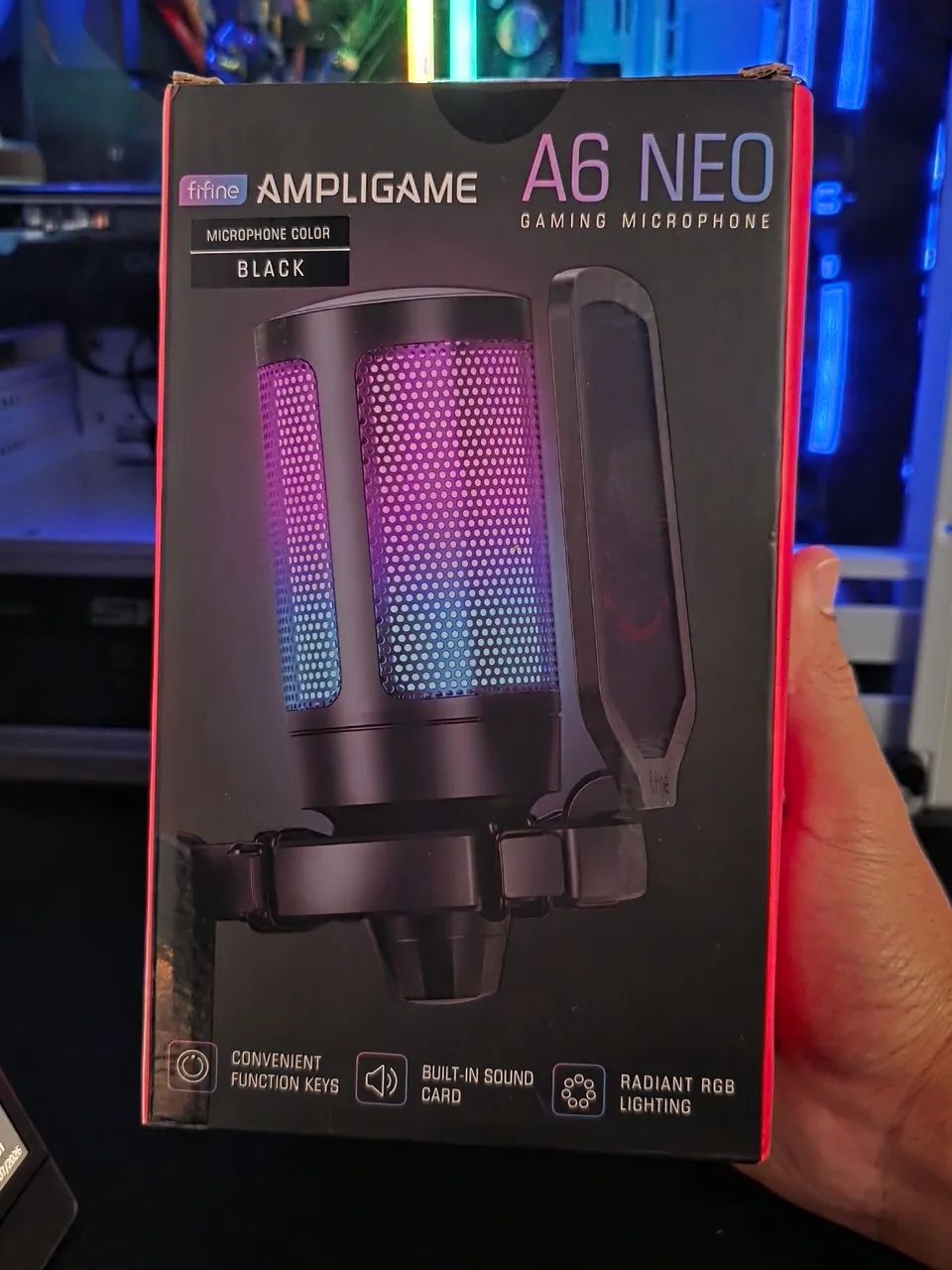 Microfone Gamer Fifine Ampligame A6Neo RGB USB Com Pop Filter P/ PC Notebook PS4 PS5 - Foto 5