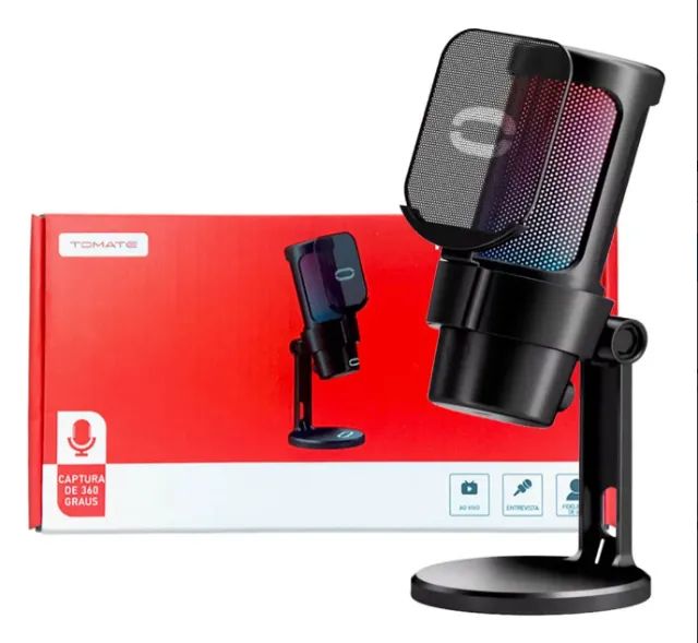 Microfone Gamer de Mesa Luz LED RGB Interna