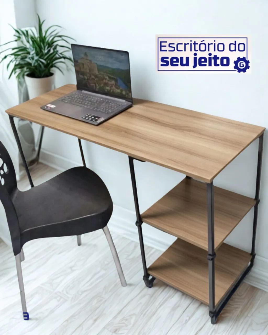 Escrivaninha com prateleira 1,1m NOVA Multiuso para Computador Notebook Birô Amadeirada - Foto 3