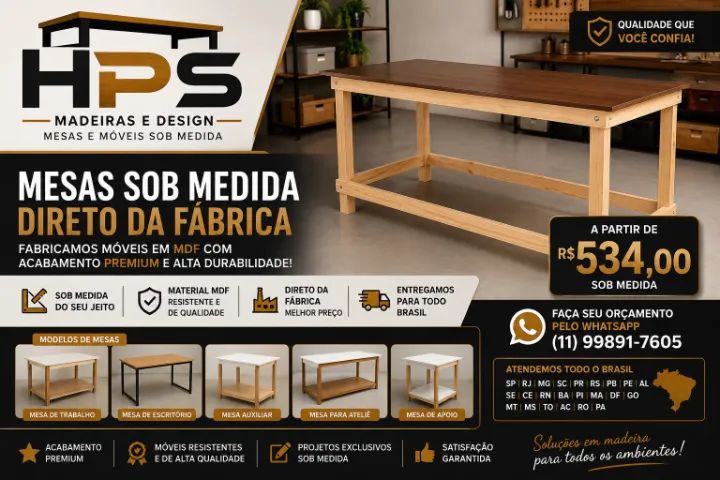Mesa de trabalho 0,60 x 1,20 tampo Marrom