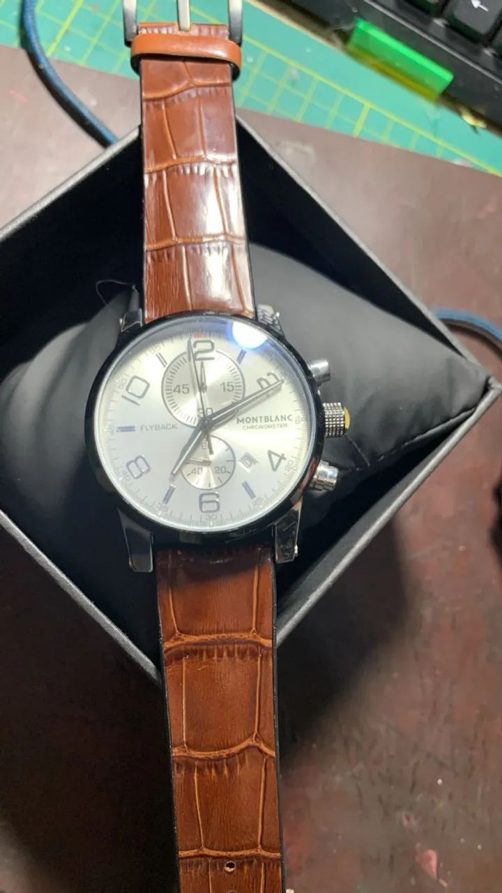 RELOGIO MONTBLANC FLYBACK CRONO PULSEIRA COURO MARROM (SEM USO RARO) 