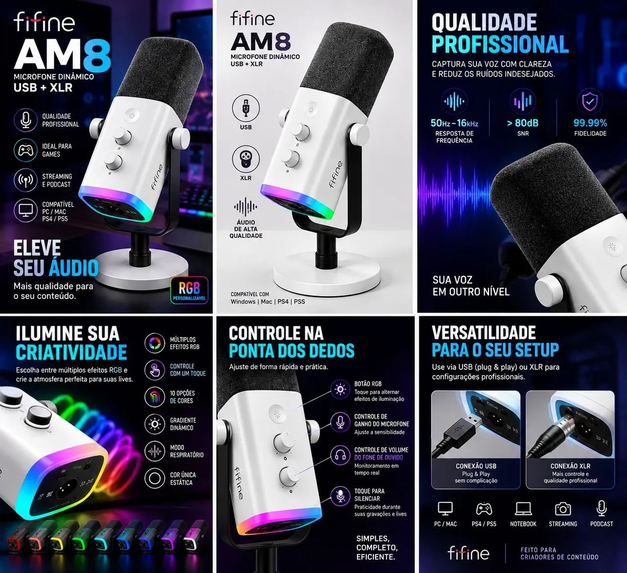 Fifine AM8 Branco USB + XLR RGB - 4 Meses de Uso - Foto 5