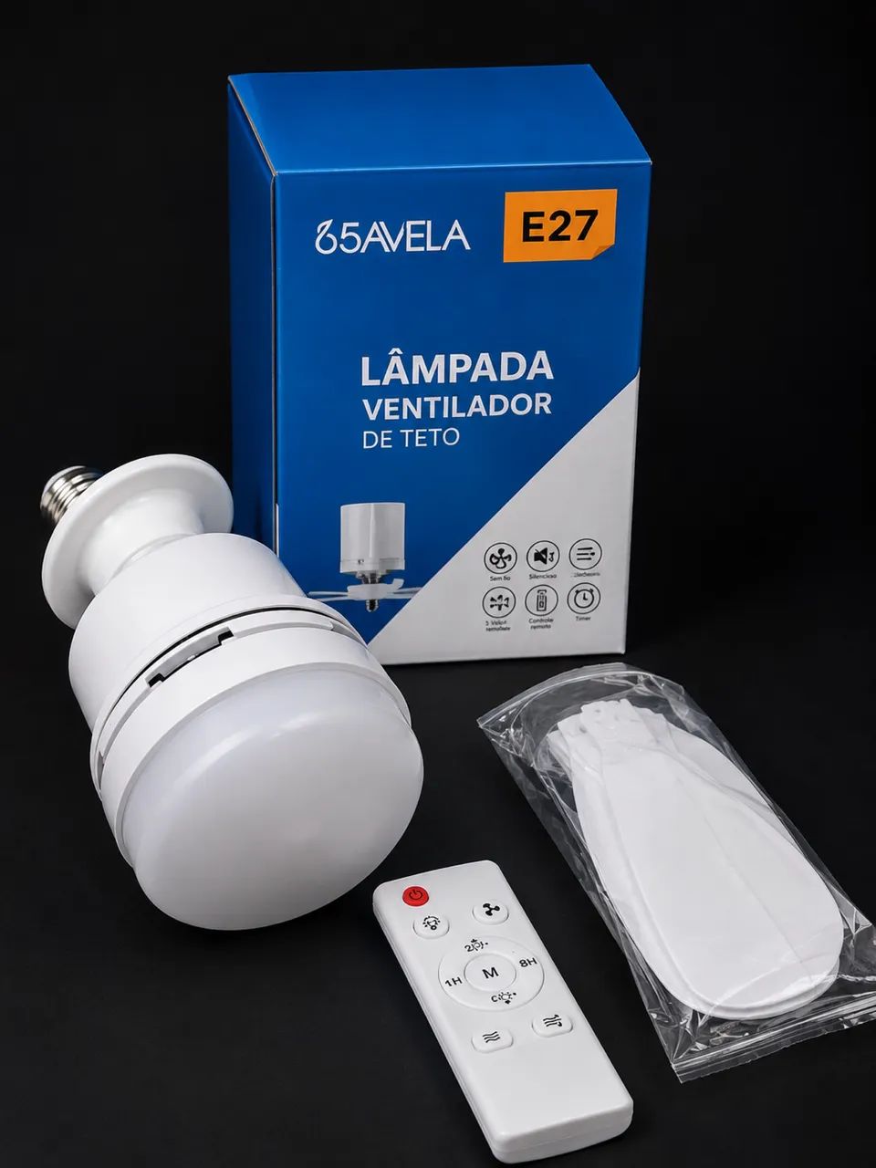 Ventilador de Teto LED E27 5 Pás com Controle Remoto