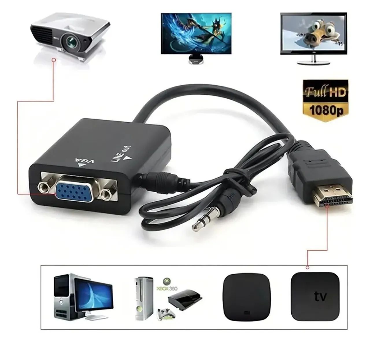 Adaptador Cabo Conversor Hdmi Para Saída Vga Com Audio P2 - Foto 5