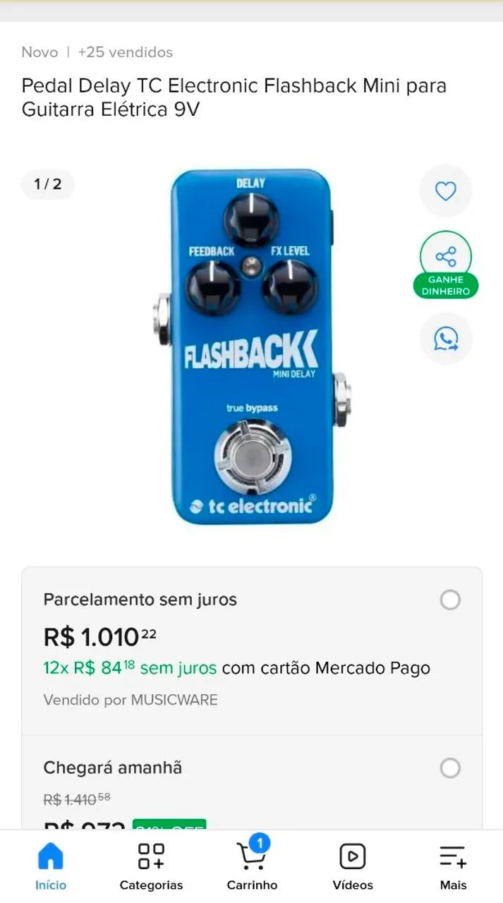 Pedal de guitarra delay tc electronic mini FLASHBACK ORIGINAL NA
