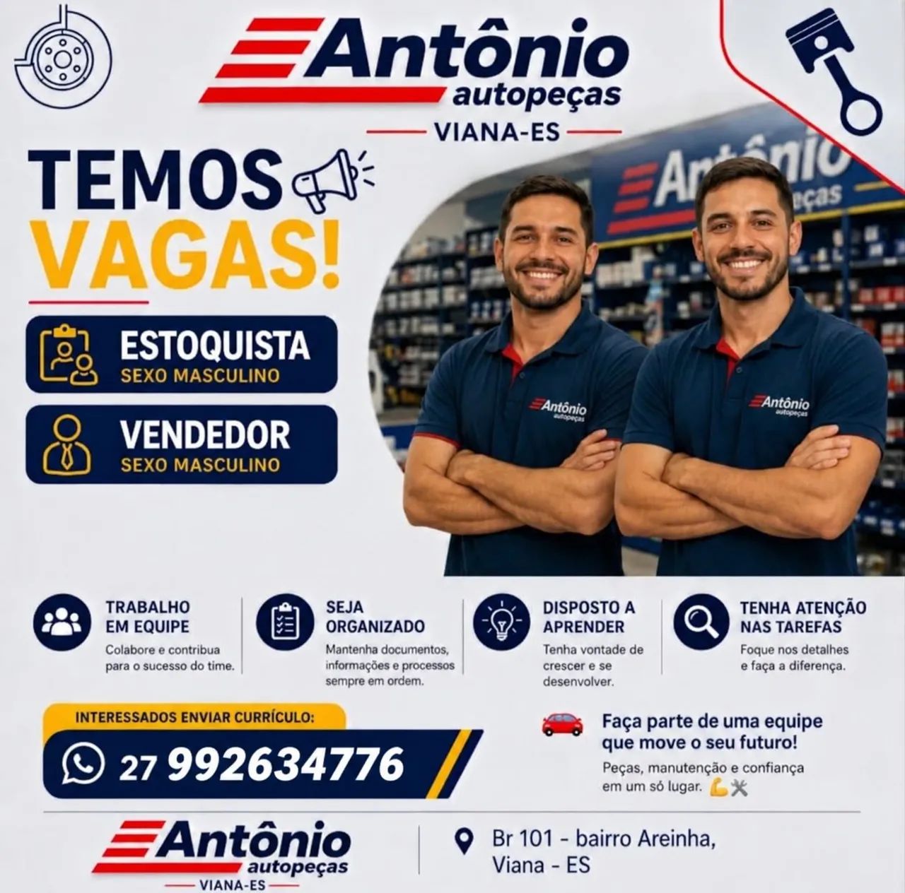 Vaga de vendedor e Estoquista