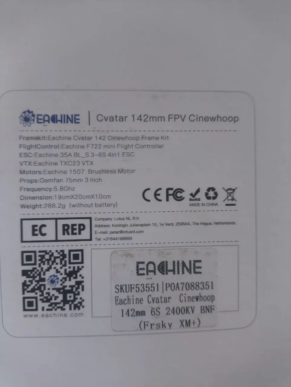 Drone Eachine Cvatar 142mm 6s 3 Polegadas Cinewhoop + BATERIA e CARREGADOR+ camera RUNCAM - Foto 3