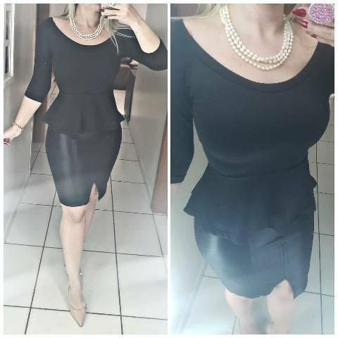 Blusa preta peplum manga 3/4