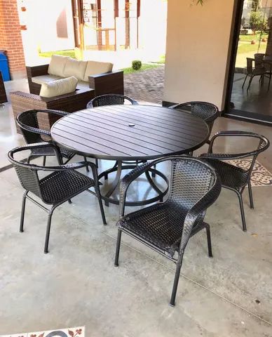 Mesa Alumínio Tampo Ripado 1,50m com 6 Poltronas Junco - Foto 3