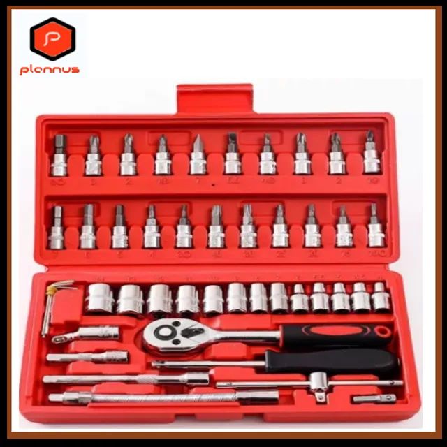 Kit Jogo de Chaves Catraca com 46 Peças Soquetes Reversível Ferramenta (z290) 