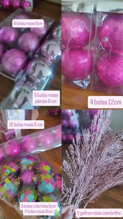 Enfeites de Natal Rosa - Pacote com 30 peças - Foto 4