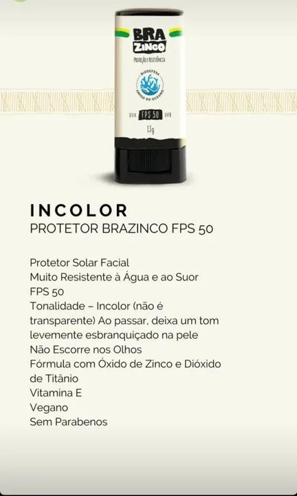 Protetor Solar Bra Zinco FPS 50 - Novo - Foto 4
