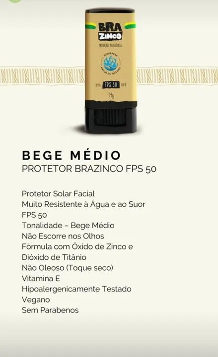 Protetor Solar Bra Zinco FPS 50 - Novo - Foto 2