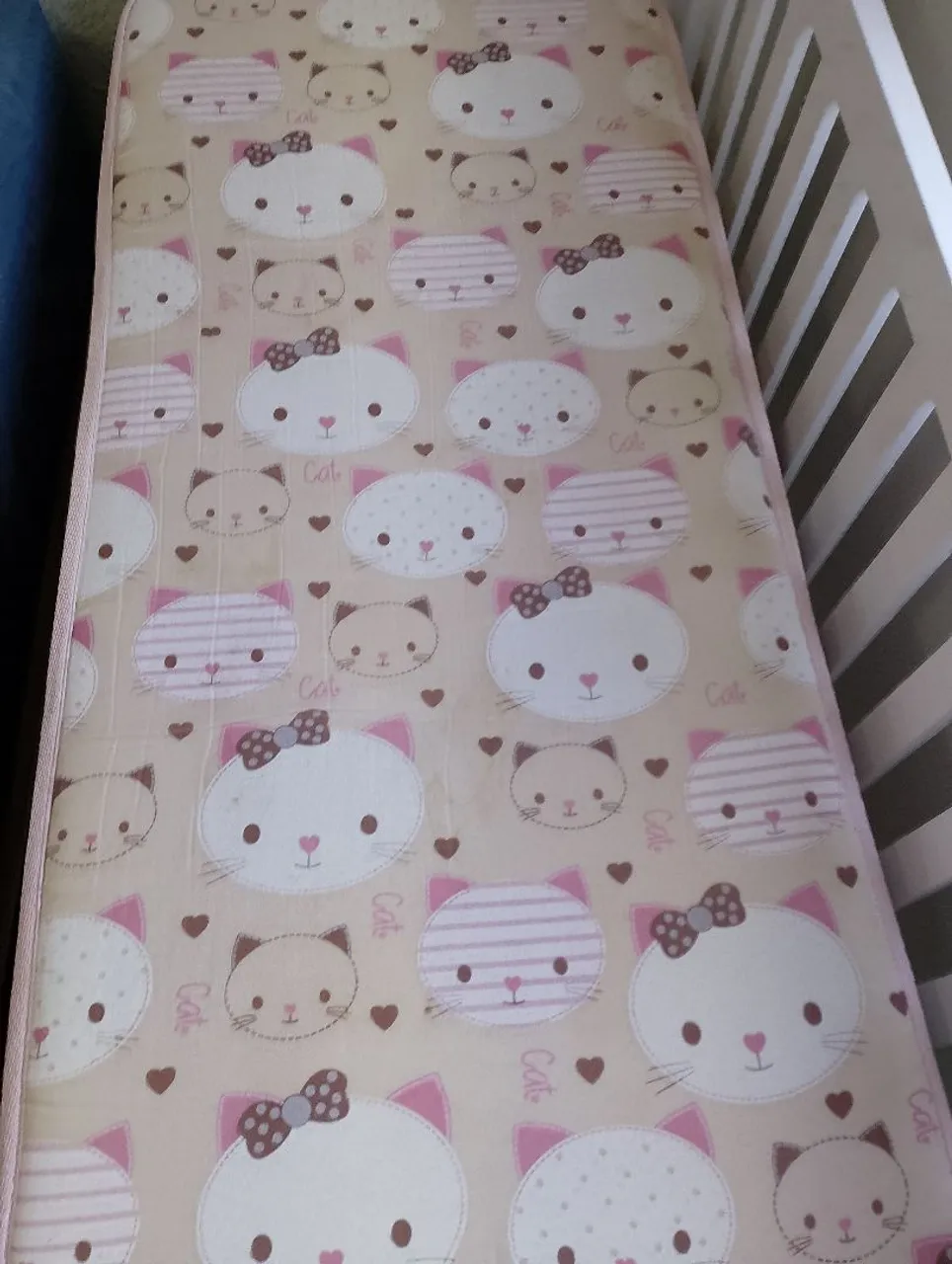 Berço com Colchão Infantil com Estampa de Gatinhos