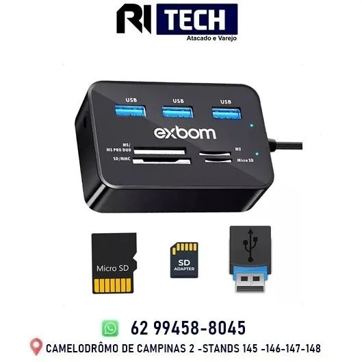 Hub Usb 2.0 Multiportas Com Leitor De Cartão 7 Em 1 Completo