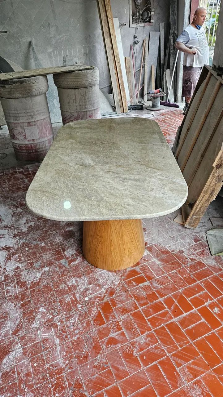 Fabricamos base cone + tampo retangular 1.60x0.90 quartzo taj mahal