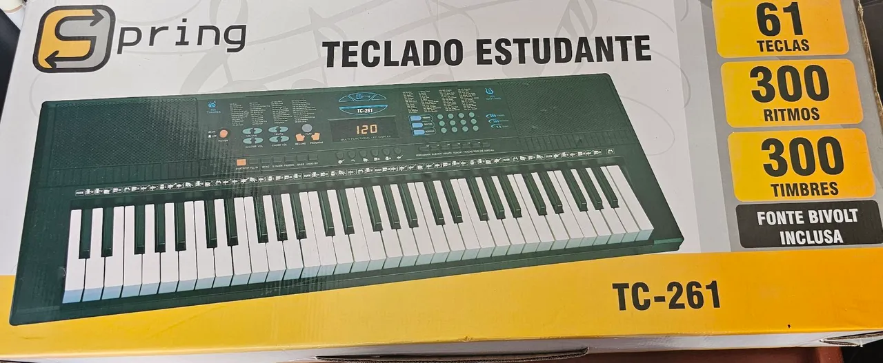Teclado Estudante Spring TC-261 - 61 Teclas, 300 Ritmos e Timbres