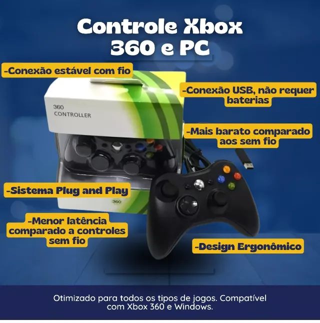 Controle Para Xbox 360, Com Fio Compatível Com Xbox 360, PC, Notebook e outros. - Foto 3