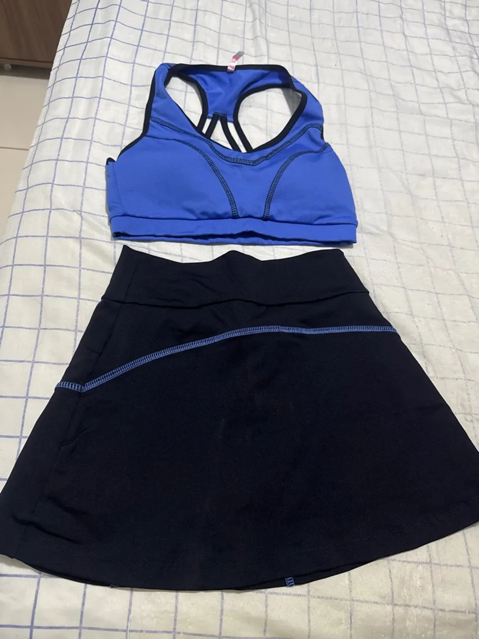 Conjunto Fitness: Top e Saia - Azul e Preto