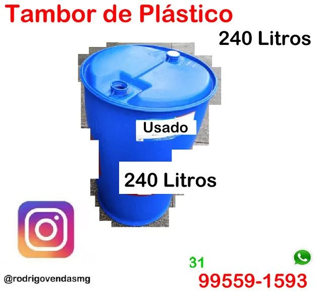 Bombona Tambor de Plástico 200 Litros Usado Reservatório Sitio Casa Construção Industria
