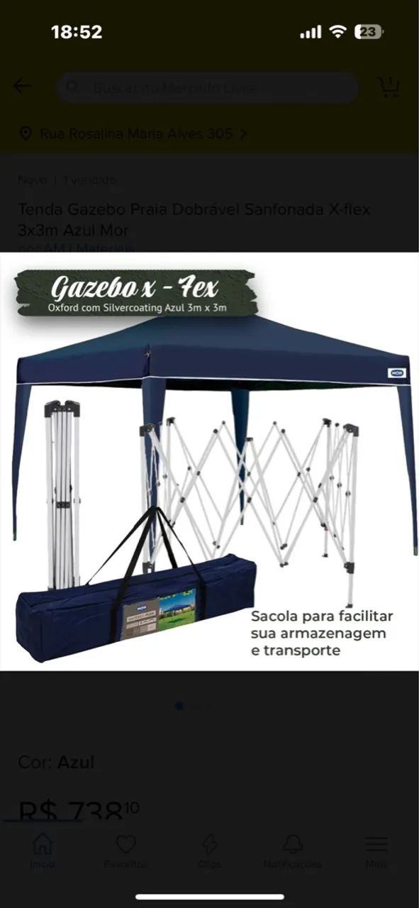 Tenda Gazebo Praia Dobrável Sanfonada X-flex 3x3m Azul Mor - Foto 3