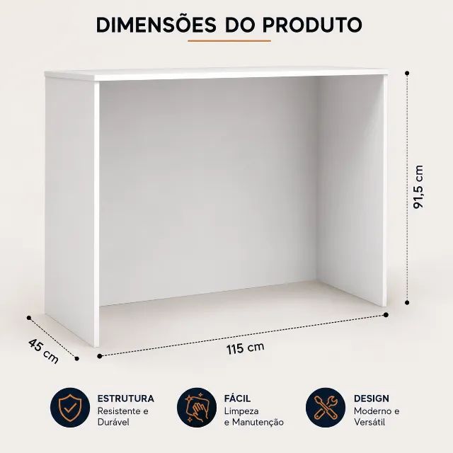 Mesa Bistrô Bancada Ilha de Alimentação 115 cm Branca - Foto 4