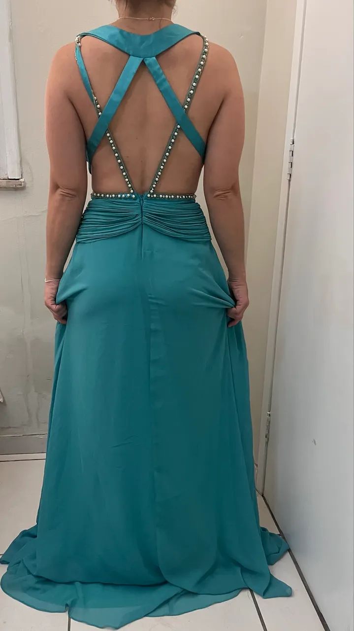 Vestido festa luxo verde P - Foto 4