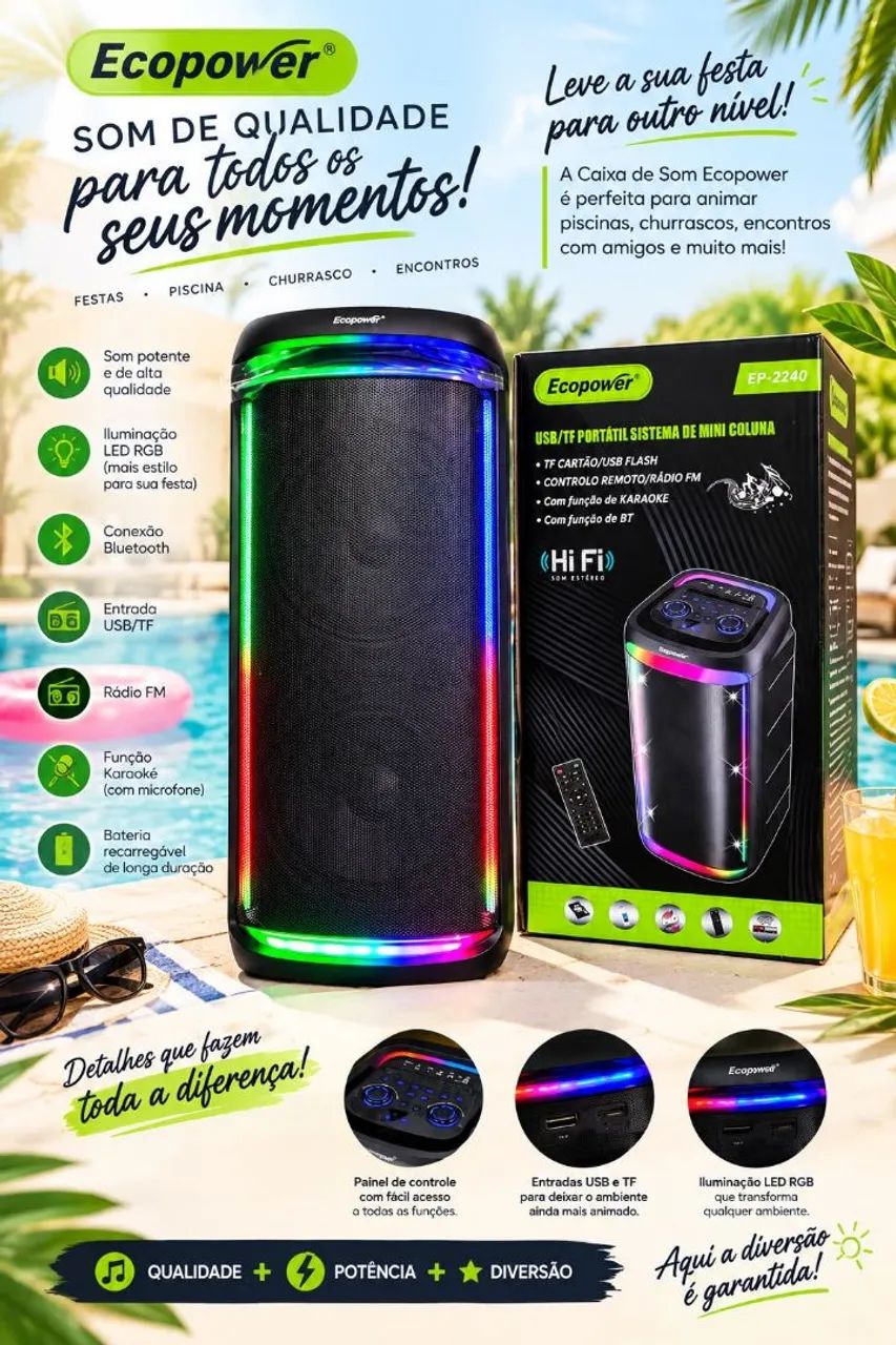 CAIXA DE SOM BLUETOOTH ECOPOWER. - Foto 5