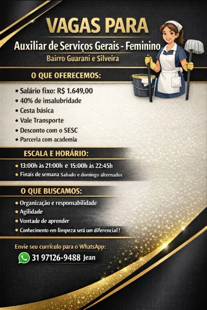 Vagas para auxiliar de serviços gerais 