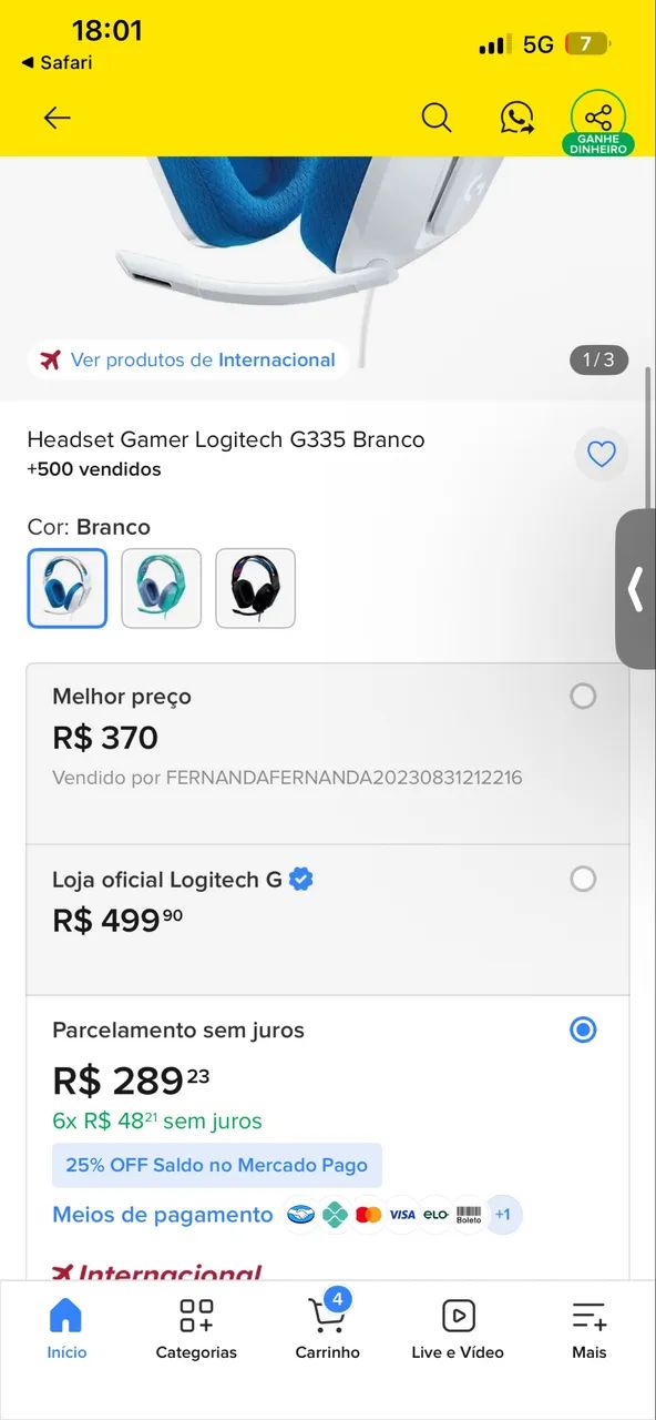 Fone Headset gamer G335 branco  - Foto 3