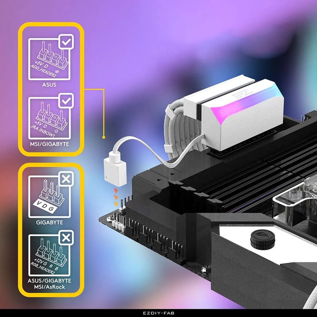 Adaptador de alimentação ATX 24 pinos 90 graus para Placa mãe 5V 3 pinos ARGB Pc - Foto 5