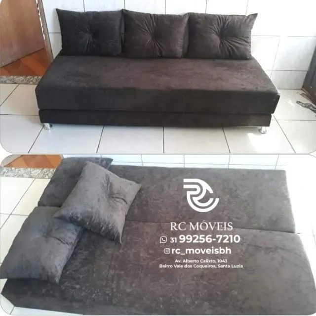 Sofá Cama estruturada Bicama 1,70m Material suede D33 Compacto e Funcional