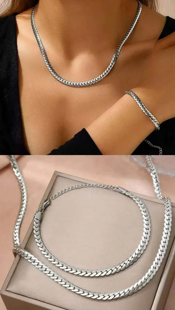 Conjunto feminino gargantilha e pulseira em Aço Inoxidável  - Foto 2