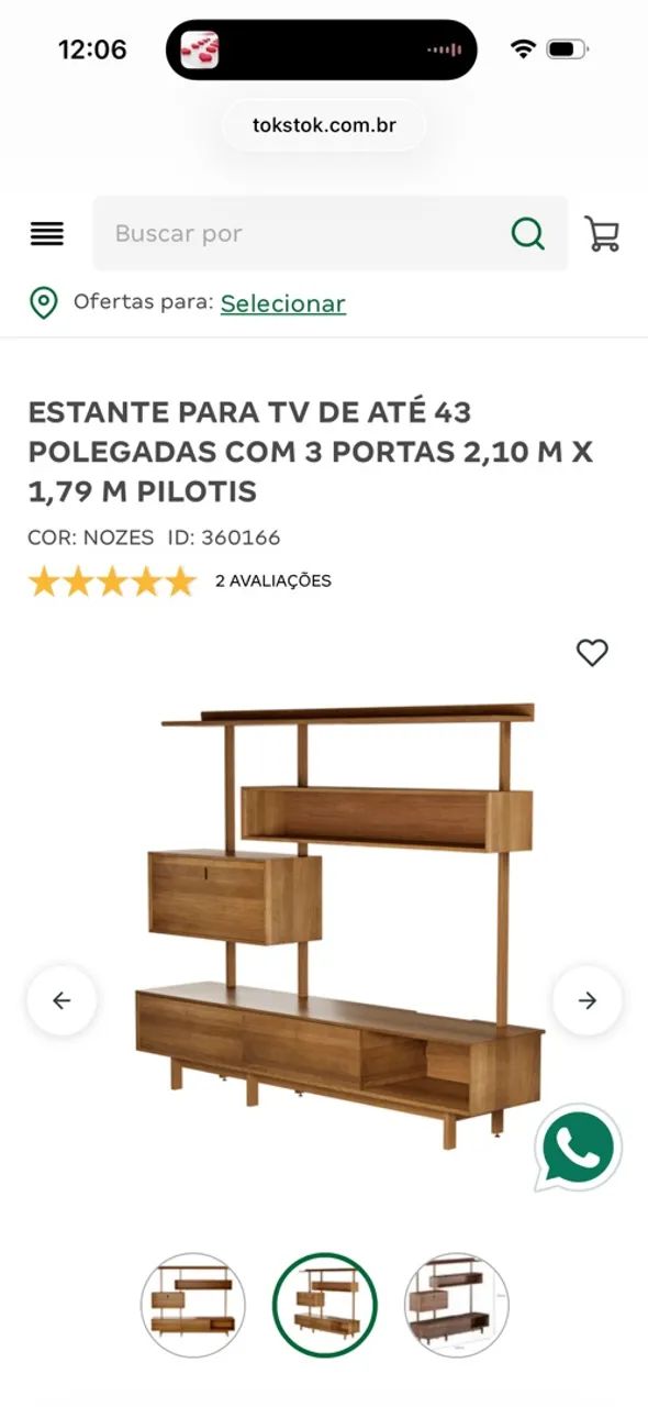 ESTANTE PARA TV DE ATÉ 43 POLEGADAS COM 3 PORTAS 2,10 M X 1,79 M PILOTIS - Foto 2