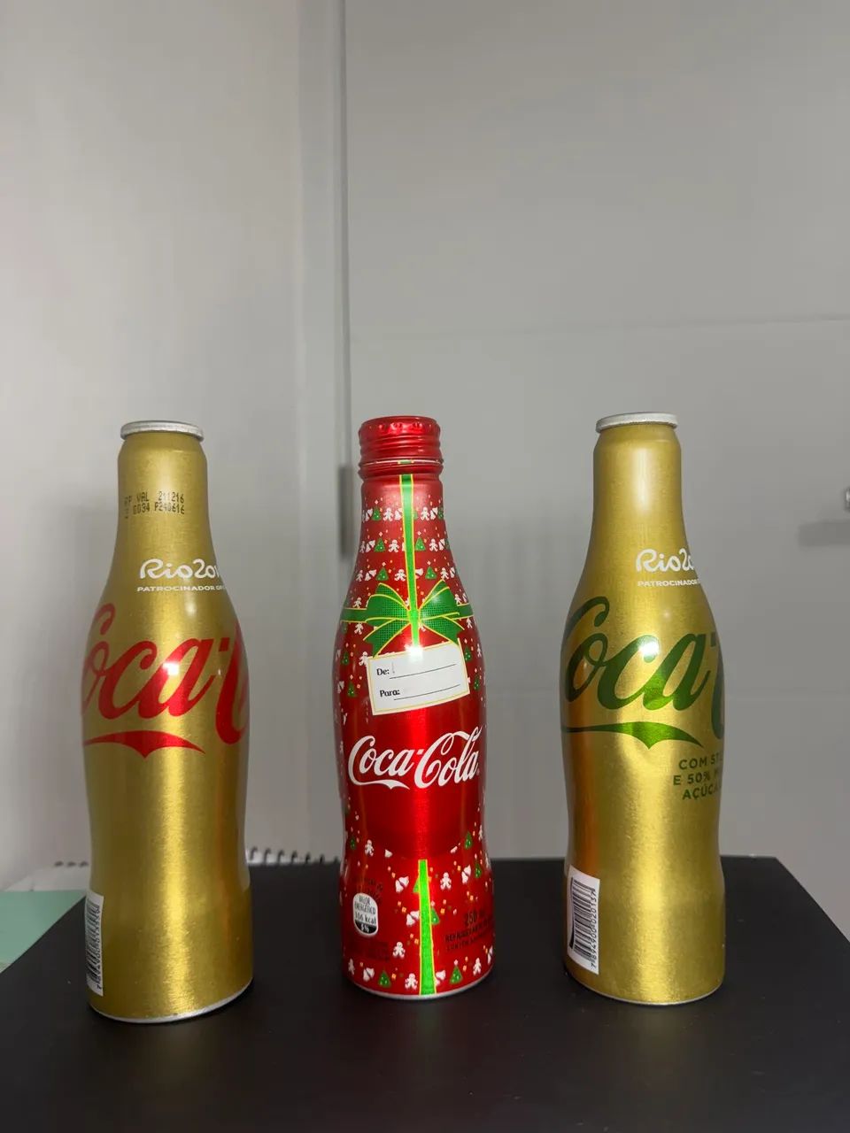 Lote com 3 garrafas de alumínio colecionáveis coca-cola