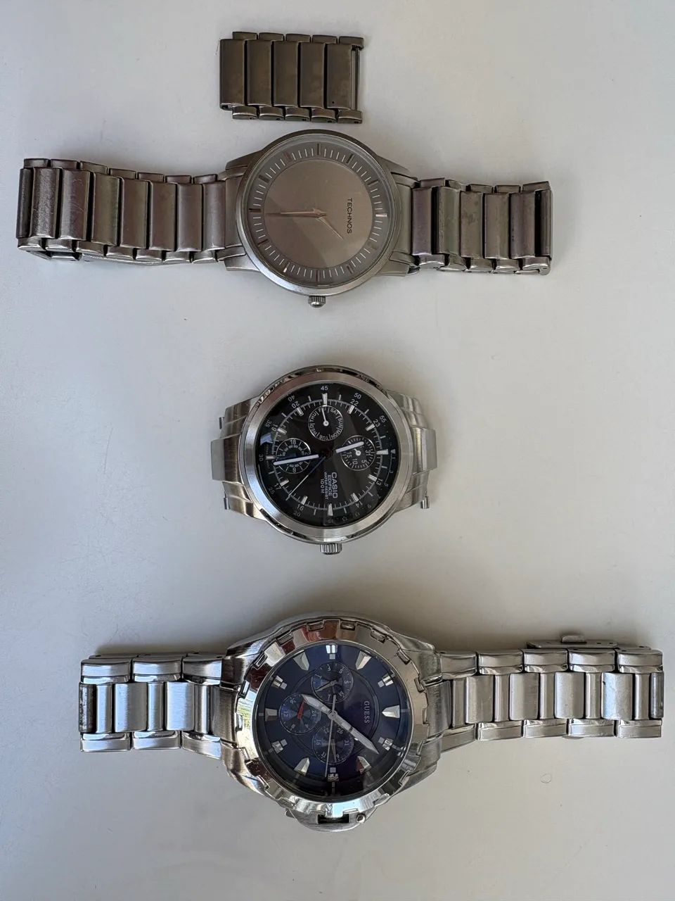 3 Relógios Technos Titanium, Casio Edifice e Guess WaterPro