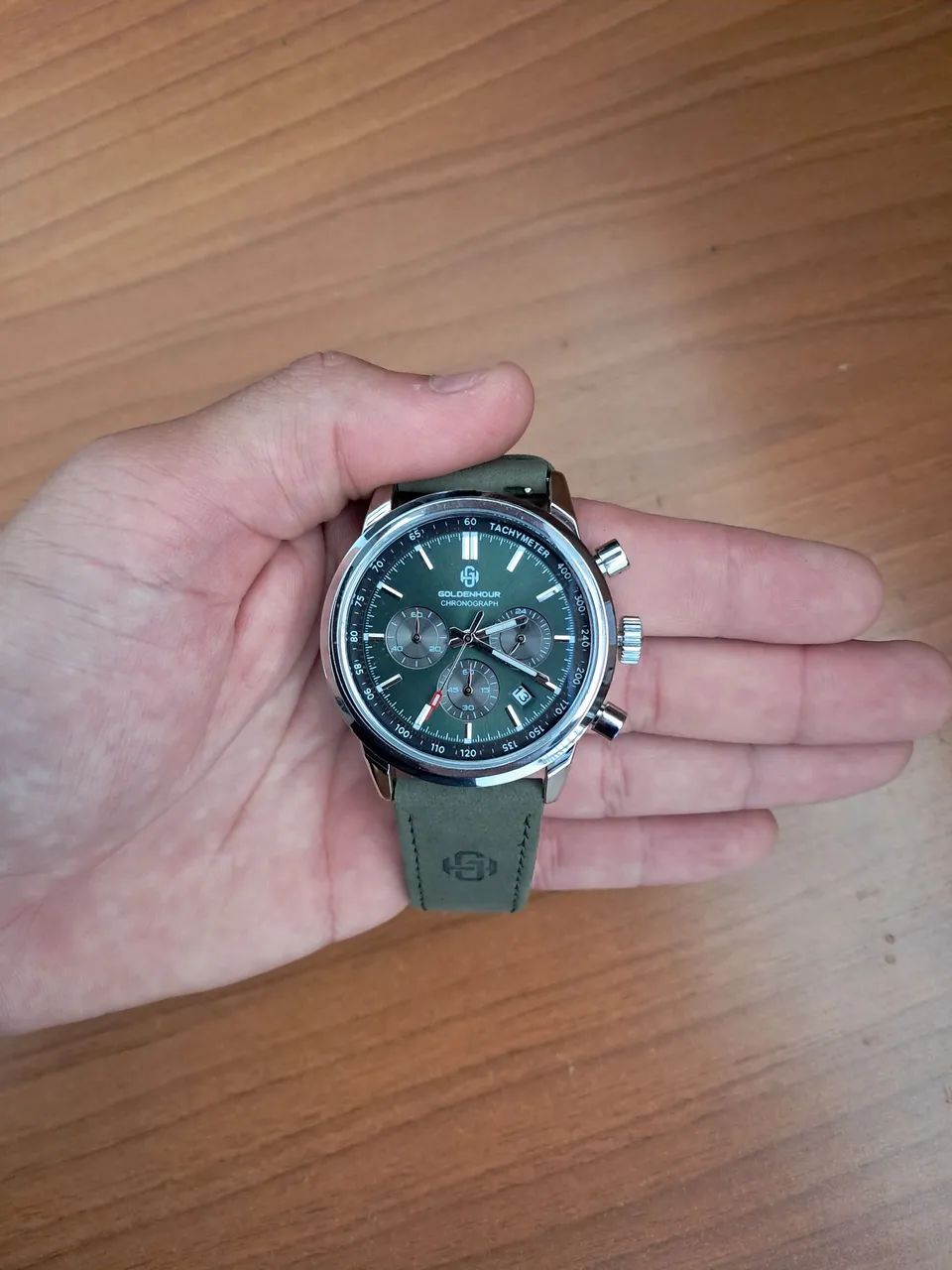 Relógio masculino Goldenhour verde estilo militar - Foto 3