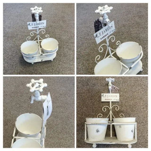 Suporte Para 2 Vasos Decorativo Em Metal pintura Branco Off/White  Modelo le Jardin  - Foto 4