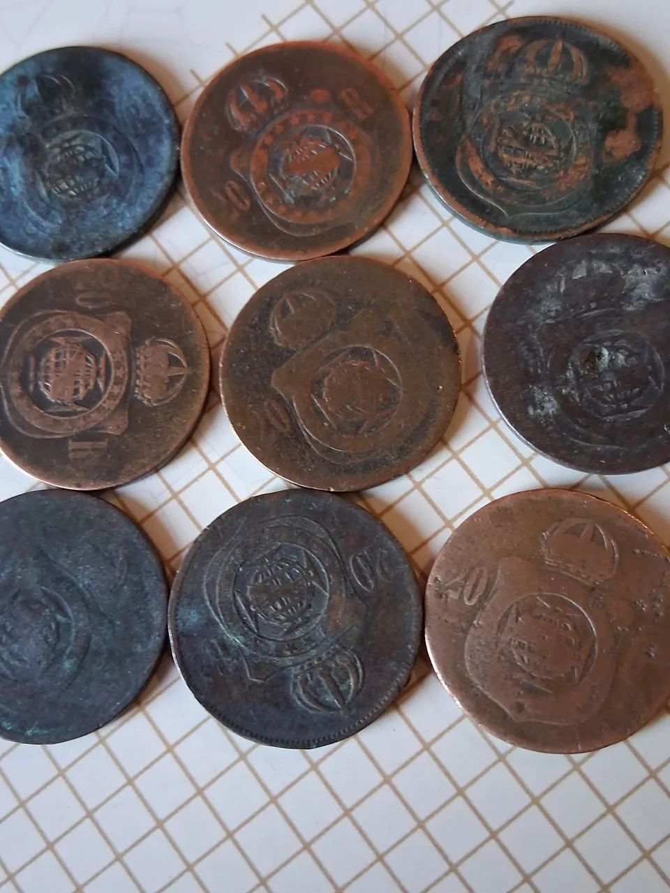 Lote com 9 moedas antigas de 20 Réis dom Pedro II  década 1860 - Foto 3