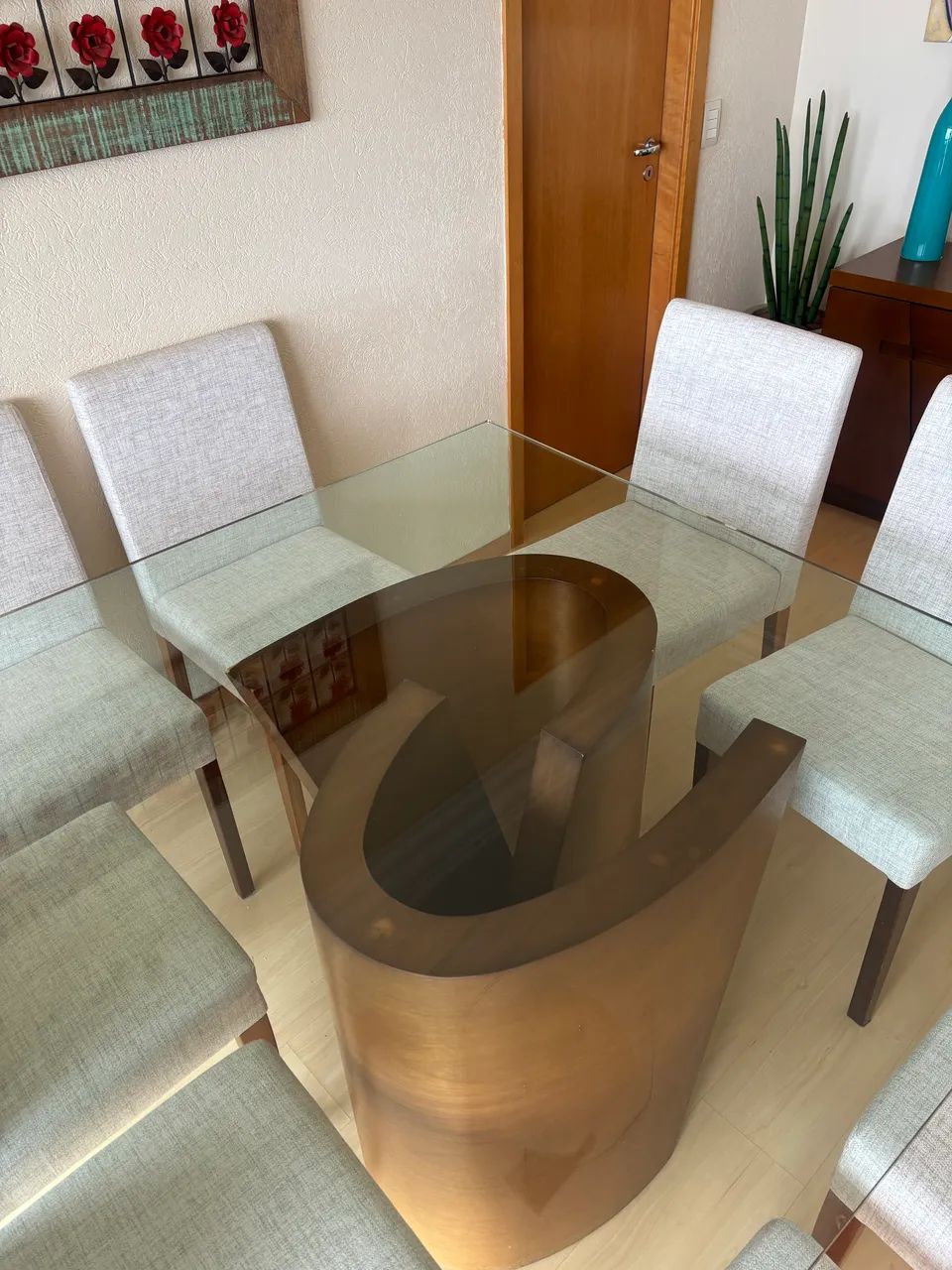 Mesa de Jantar 8 Lugares com Tampo de Vidro + 8 Cadeiras - Foto 4